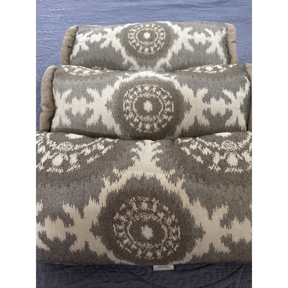 Sunbrella Outdoor Throw Pillows Set 3 Cocoa Brown Tan Abstract 19" Lumbar Roll